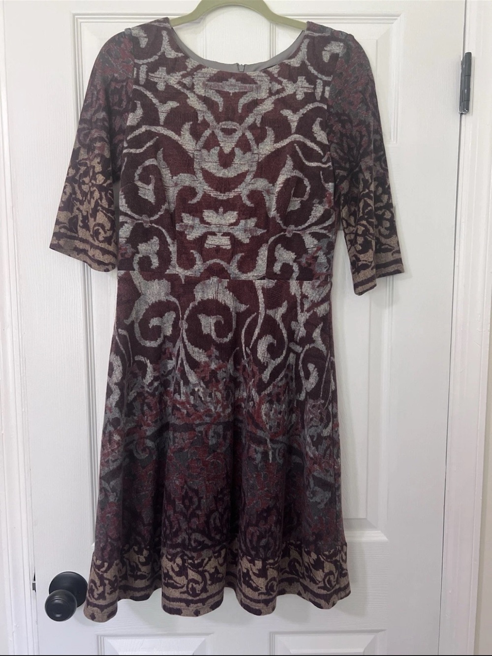 Chris McLaughlin Women’s Burgundy Grey Floral Fit & Flare Dress Zipper 8
